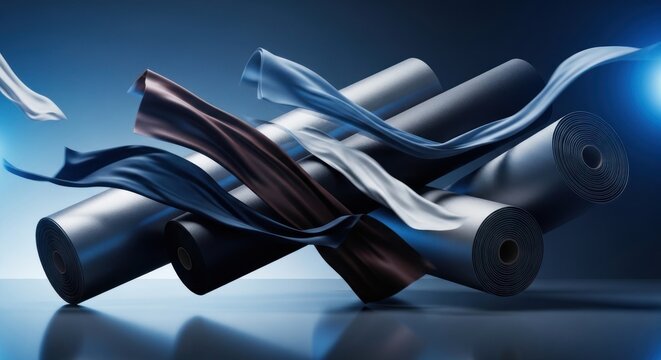 A abstract rolls of industrial material, likely durable nylon or vinyl sheets used for heavy-duty applications or wrapping