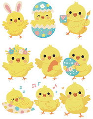 Fototapeta premium Set of cute yellow Easter chicks