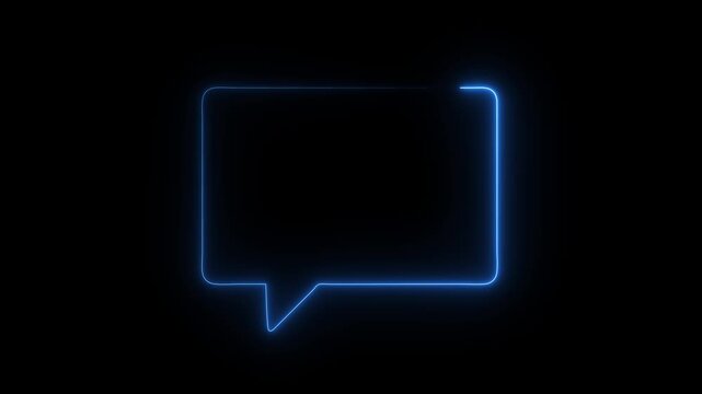 Neon glowing message box line icon animation text chat box sign symbol on black background 4k