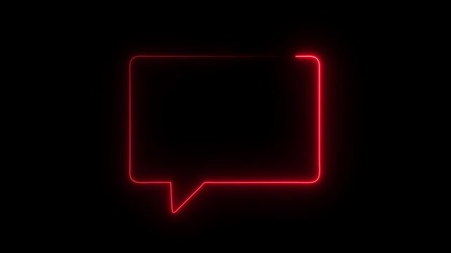 Neon glowing message box line icon animation text chat box sign symbol on black background 4k