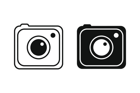 Camera Icons, Simple Vintage Camera Shapes, Black and White Vector Graphics