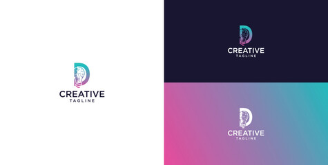 Fototapeta premium smart bulb logo icon. bulb logo technology. initial logo design D