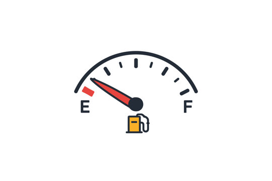Fuel gauge showing empty tank level, minimalist icon