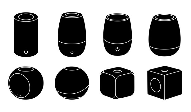 Portable Bluetooth Speaker Icon Set with Various Shapes Wireless Audio Devices for Music Listening, Smart Home Sound Systems and Technology Design