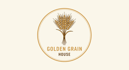 Obraz premium Golden Grain House Wheat Logo.