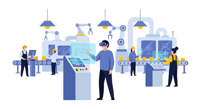 Industry 4.0 Smart Factory Automation with Augmented Reality. Digital Manufacturing and Production Process Control with Modern Robotics.