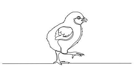 Single Line Drawing Chick Walking, Minimalist Art, Cute Baby Bird Illustration © Free Account