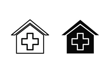 Fototapeta premium Medical Building and Cross Icons: Healthcare Facility Vector Set