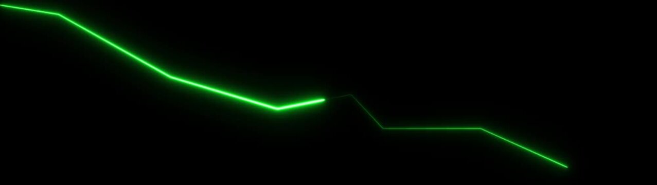 Green Neon Line Graph Descending on Black Background