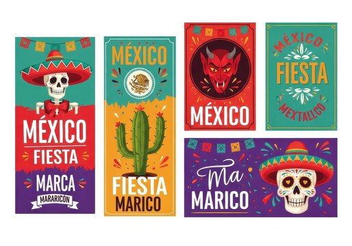 A collection of colorful mexican fiesta posters