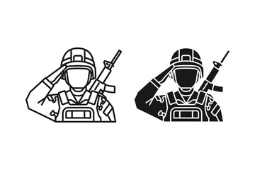 Fototapeta premium Soldier Saluting with Rifle Vector Illustration