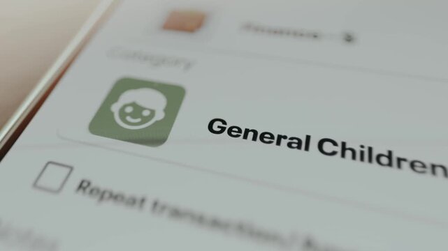 General Children category option within an application interface