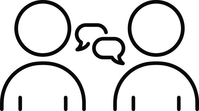 A simple line drawing of two people talking to each other