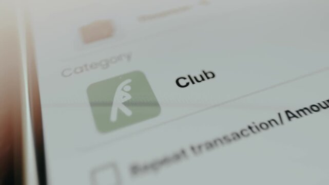 Category labeled Club from a mobile banking application