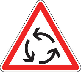 Roundabout Ahead European Traffic Symbol Red Triangle Warning Road Sign Transparent Background © Griffin9678