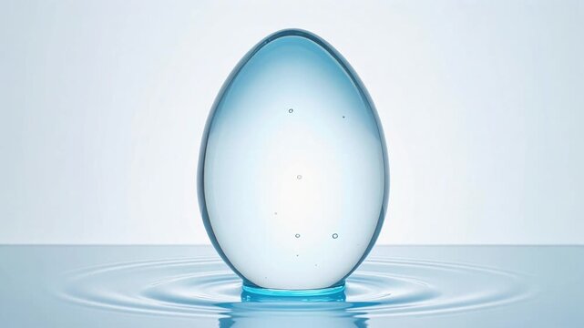 Abstract Water Drop in Egg Shape on Ripple Surface, Seamless Loop Background　水面に浮かぶ透明な卵型の水滴、シームレスループ動画の抽象的な背景