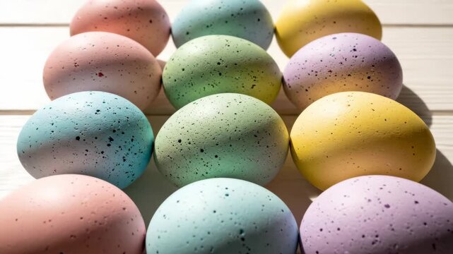 Colorful speckled easter eggs moving slowly