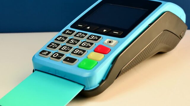 lue card machine with smooth surface, standing out with elegance and modernity. On a smooth surface, the blue card machine stands out, promoting practicality and style.