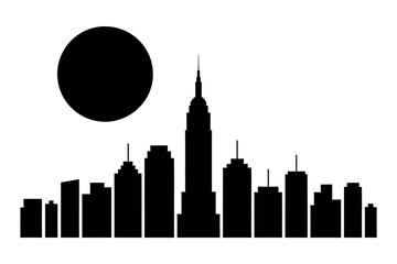 Fototapeta premium City skyline with skyscrapers and large moon in the sky urban landscape