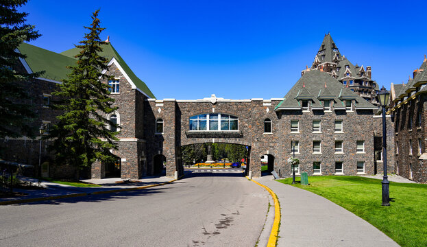 Bridge in Banff Springs Hotel, a historic ch&acirc;teauesque hotel located in Banff National Park among the Rocky Mountains in Alberta, Canada
