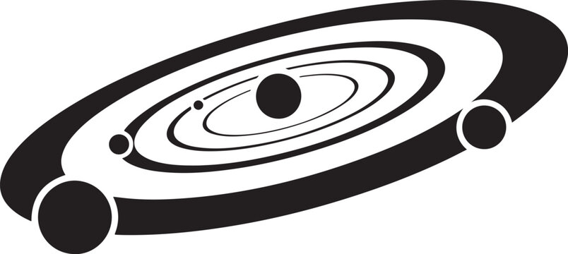 Black vector solar system icon, planet and rings illustration