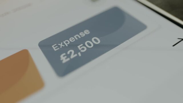 Budget tracking app displays the Expense category with the amount of 2500 pound sterling