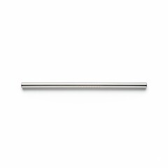 A single, slender, metallic silver drinking straw isolated on a pure white background.