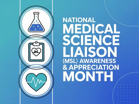 National medical science liaison awareness and appreciation month icons on blue background