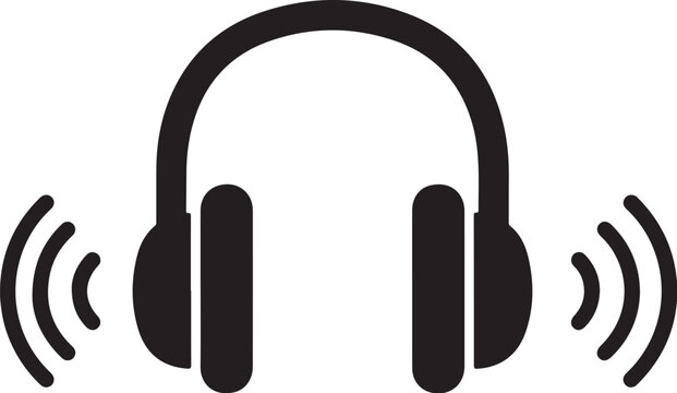 Vector headphones icon with sound waves