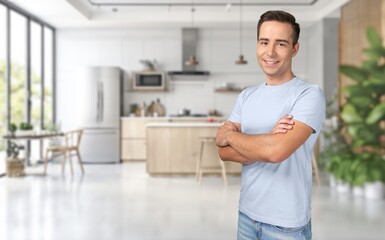 Fototapeta premium Casual Male happy posing in modern room