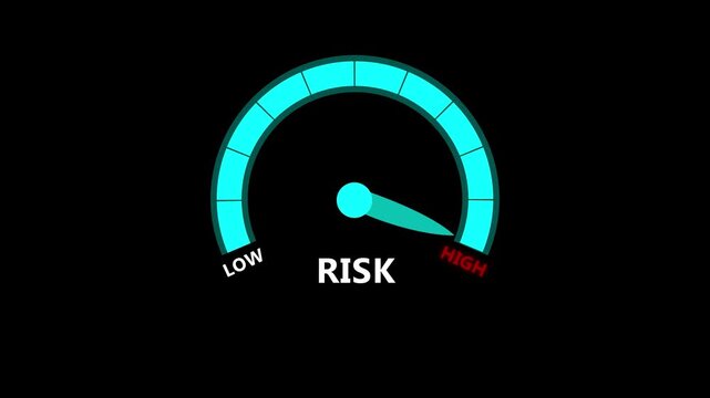 Risk Meter Gauge Showing Moderate Risk Level on Black Background speedometer indicator