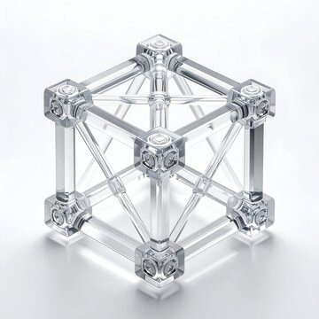 Clear Geometric Structure - A Transparent Cube with Intricate Interconnections.