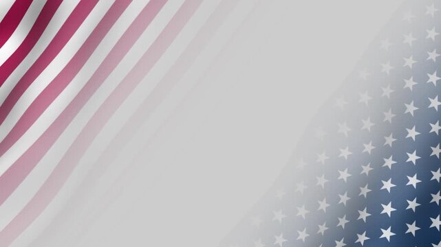 Patriotic USA waving flag background featuring red stripes, white copy space center and blue gradient with white stars. Ideal for Independence Day, Presidents Day, Memorial Day, political events.