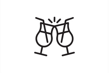 Cheers cocktail drinks outline icon, clinking beverage glasses symbol representing bar celebration nightlife party and social gathering concept