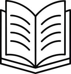 Open book outline vector icon with lines on pages on transparent background, education symbol web icons