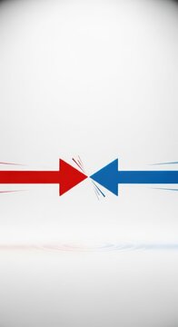 Red Arrow and Blue Arrow Converging Towards a Central Point