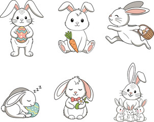 Obraz premium Easter bunny silhouette illustrations with various activities