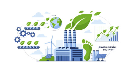 Fototapeta premium Environmental Footprint and Sustainable Green Industry Concept with Renewable Energy