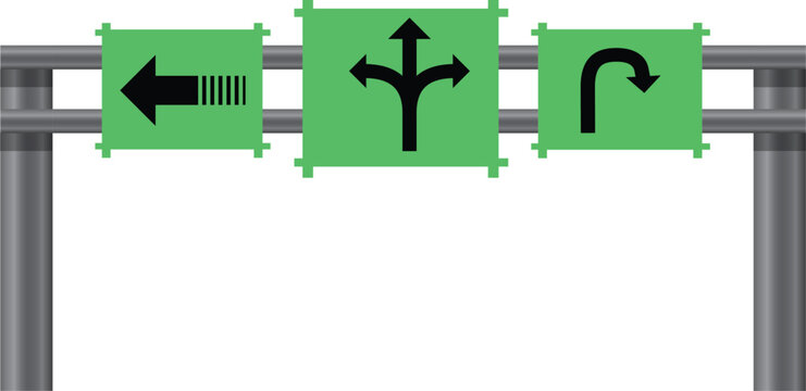 Caution yellow road signs with question mark and arrows.Collection of road signs in Germany. One hundred and ninety-five highly detailed and fully editable vector European road signs with details.