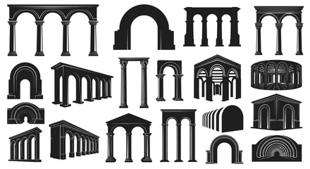 Collection of various architectural archways and columns rendered as a silhouette