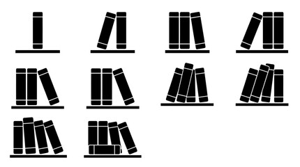 A collection of black silhouettes of books arranged on shelves in various tilted and upright positions. © Insa Batool