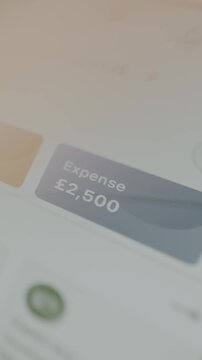 Digital banking application displays the amount of 2500 British Pounds of Monthly Expense