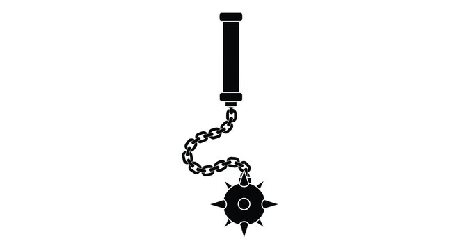A stylized black silhouette of a medieval flail weapon with a spiked ball