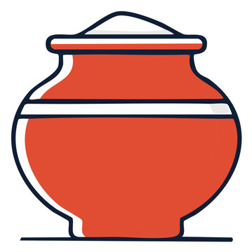 Vibrant red traditional earthenware pot with a lid and simple striped design