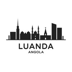 Obraz premium Silhouette of luanda angola cityscape with prominent buildings and text