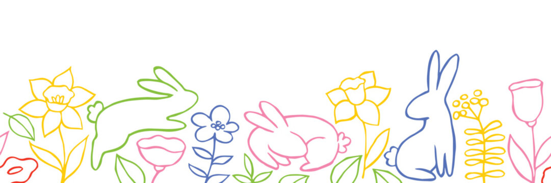 cute seamless border of children illustration for Easter. doodle vector drawing.