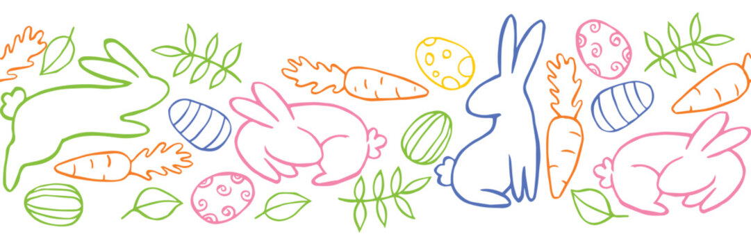 cute seamless border of children illustration for Easter. doodle vector drawing.