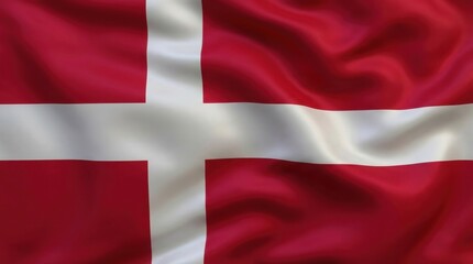 Obraz premium Waving denmark flag close-up, danish national banner flutters in the wind, texture background concept