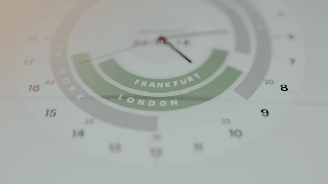 Clock with global locations displayed on the outer rings