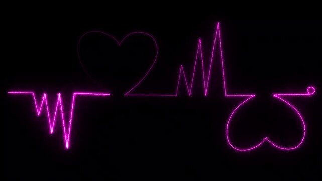 Contin neon love heartbeat line icon animation, with love shape Heart care in single line draw illustration heartbeat line neon light heart rate medical, valentine day on black screen background. 4k